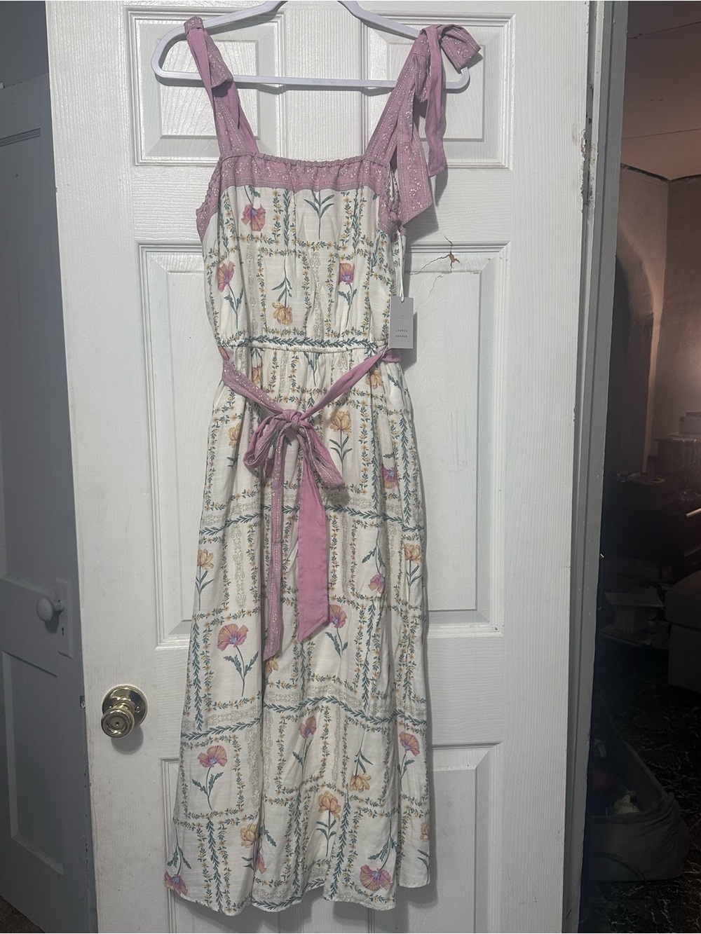 LC Lauren Conrad Cream Midi Dress with Pink Tie Straps
